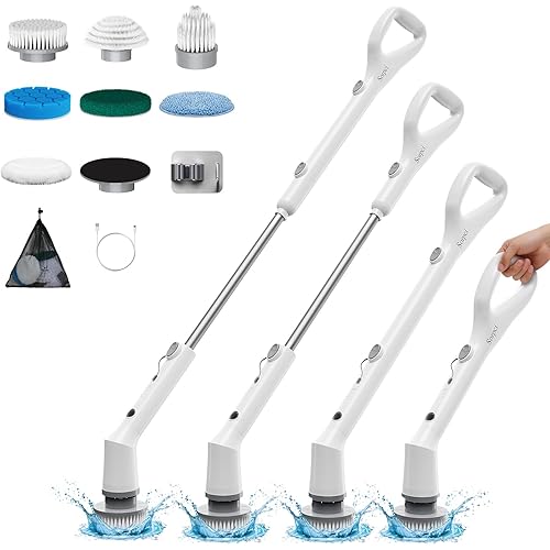 Electric Spin Scrubber, 2025 New Cordless Cleaning Brush, Shower Cleaning Brush with 7 Replaceable Brush Heads, Power Scrubber 3 Adjustable Speeds, Detachable Long Handle & IPX7 Waterproof
