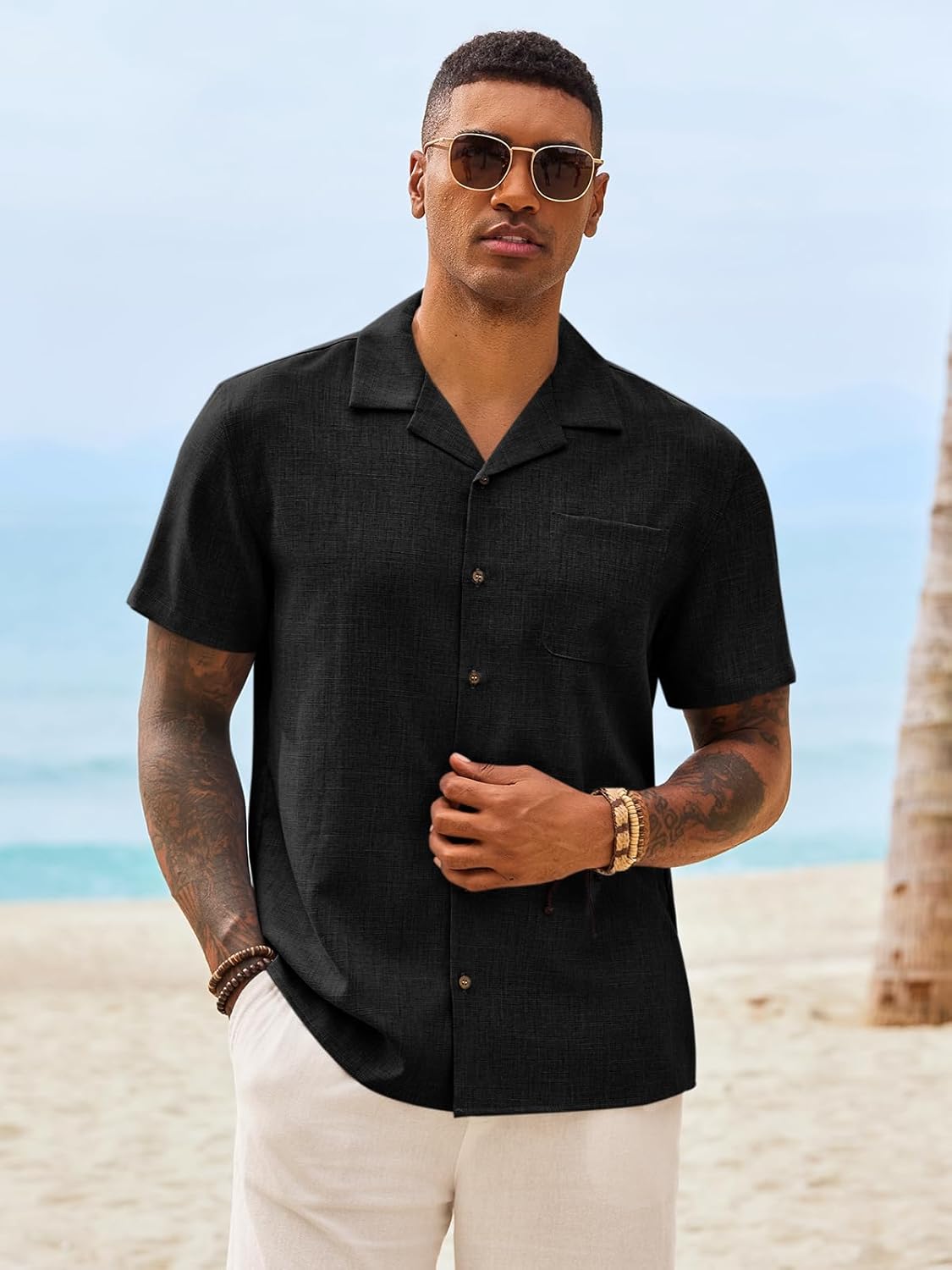 Runcati Mens Button Down Shirt Short Sleeve Cuban Casual Shirts Summer Beach Vacation Wedding Tops with Pocket - Image 2