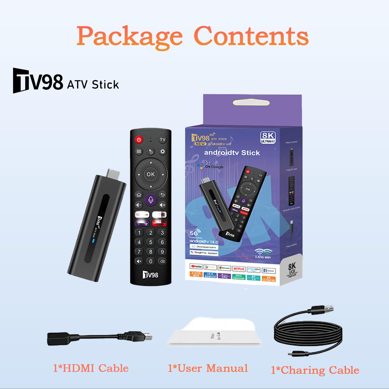 Android 14.0 TV Box, clé de streaming 8 K, 2 Go de RAM 16 Go de ROM, double WiFi 2,4 G/5,8 G, HDMI, 4 K HDR, télécommande vocale, lecteur de films 3D, convient pour les boîtes TV Android ou les clés