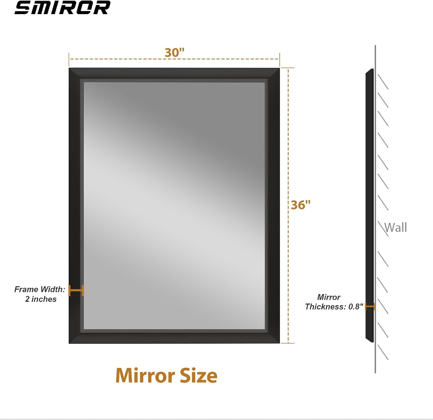SMIROR Matte Black Bathroom Mirror for Over Sink 36x 30 inch, Metal Thick Frame Rectangle Vanity Mirror for Wall, Anti-Rust, Horizontally or Vertically Mounted Black 36"L x 30"W