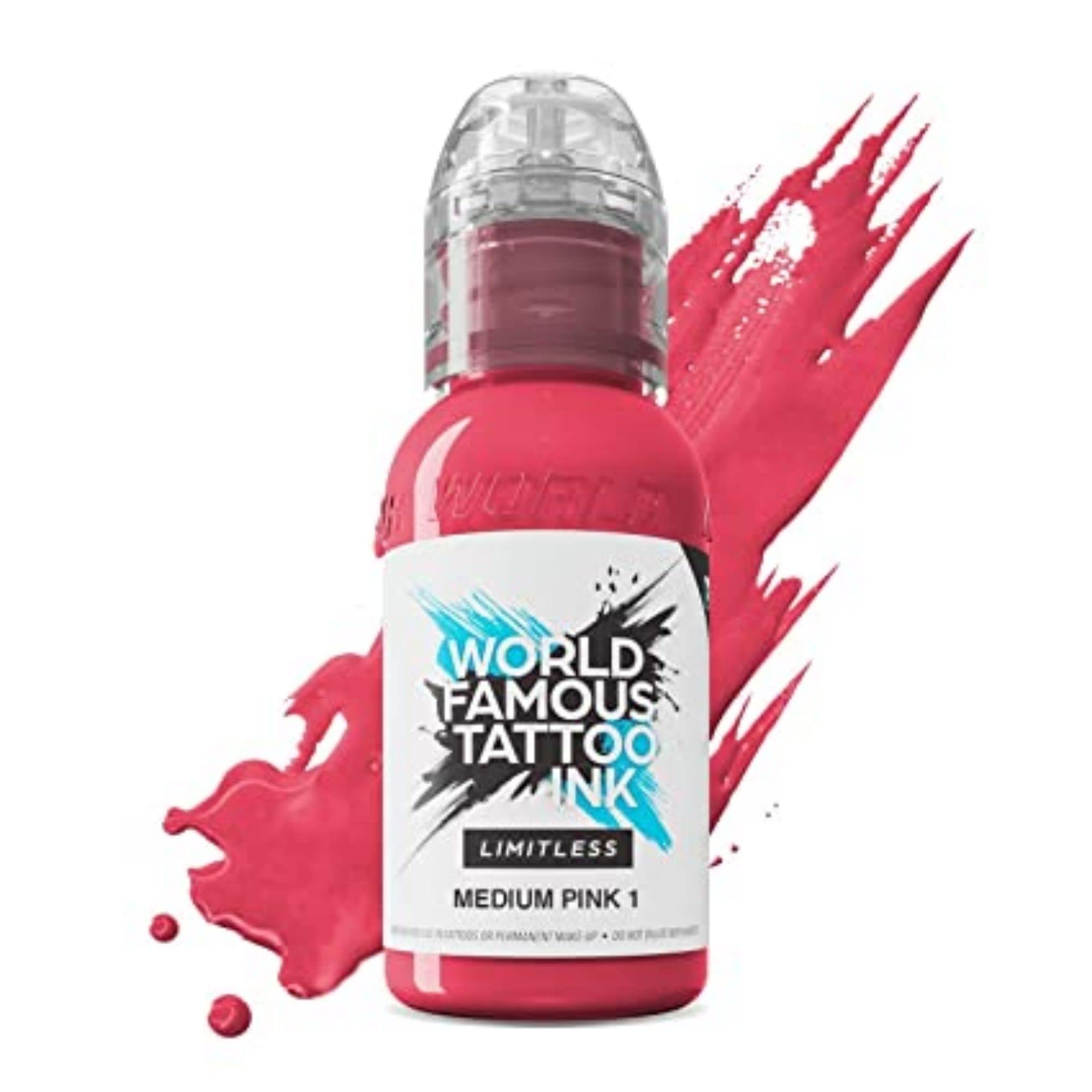 World Famous Tattoo Ink Limitless - Medium Pink 1 Tattoo Ink - Professional Tattoo Ink & Tattoo Supplies - Skin-Safe Permanent Tattooing in Bold Shades - Vegan & Non-Toxic (1 oz)