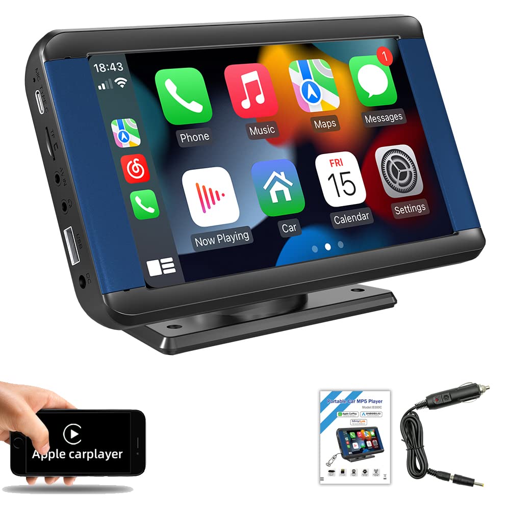 Estéreo inalámbrico portátil para automóvil Pantalla táctil IPS de 7 Pulgadas Compatible Apple Carplay y Android Auto Radio para automóvil con Bluetooth Manos Libres, Mirror Link, Transmisor FM, AUX
