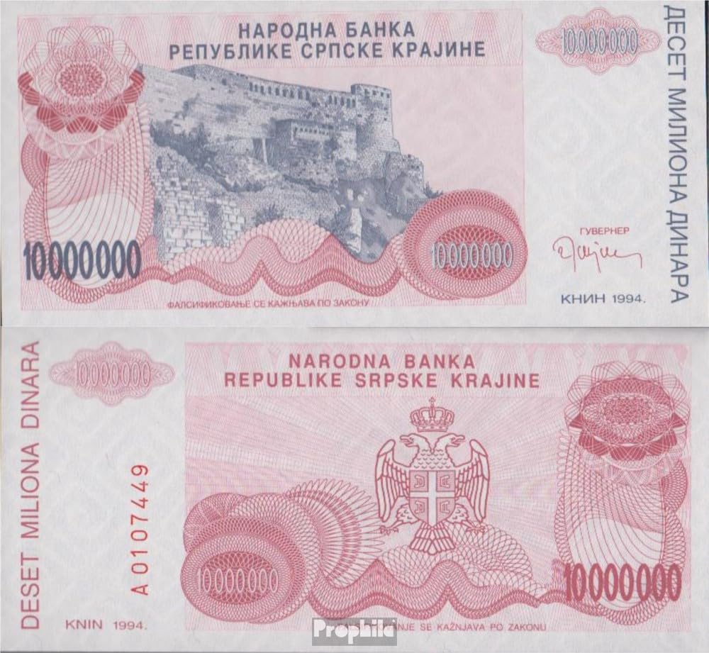 Prophila Croacia R34a billete de 10 m Dinara de 1994 estado impecable 2