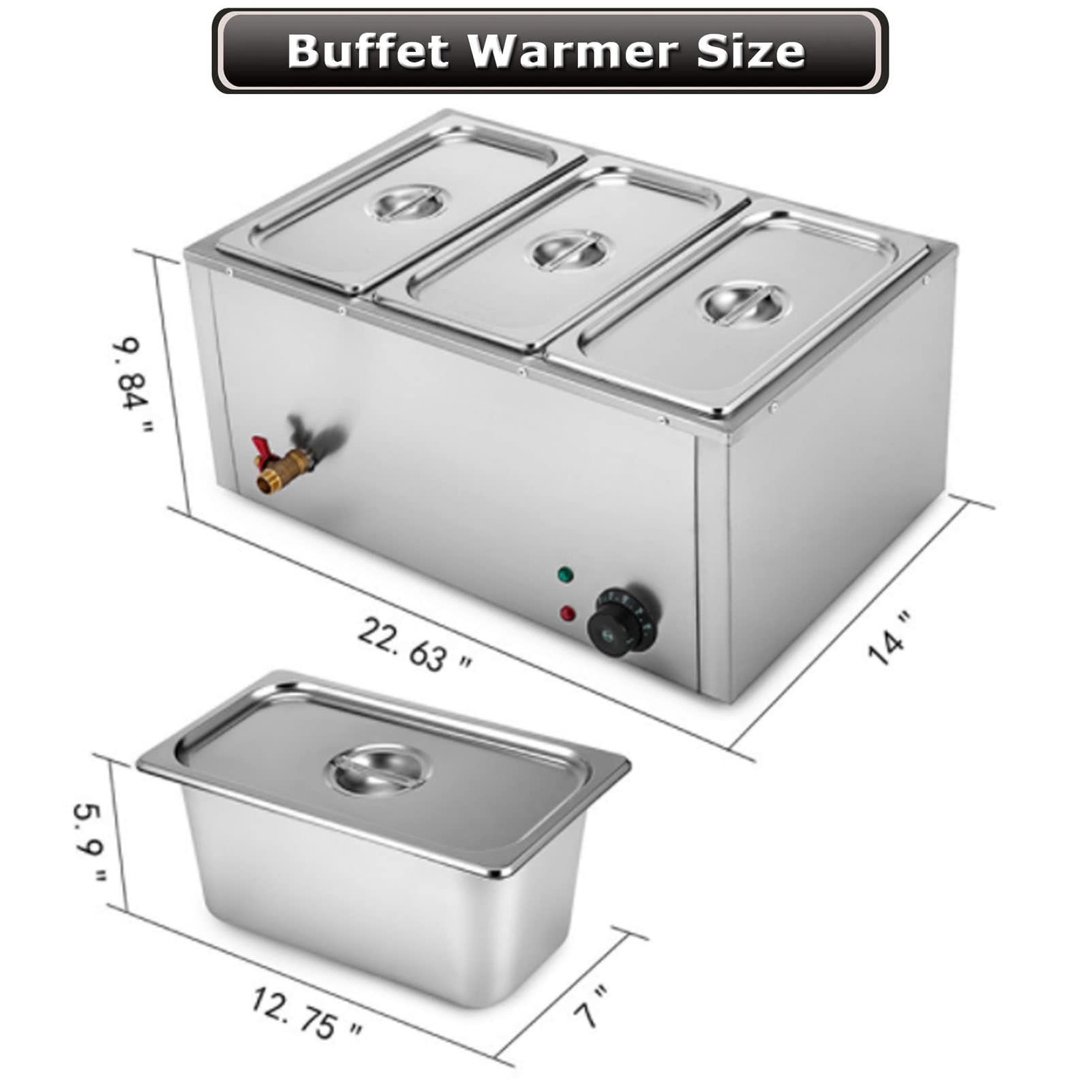 Calentador de alimentos comercial, mesa de vapor de acero inoxidable de 3 sartenes, calentador eléctrico de sopa de 850 W con control de temperatura y tapas, ideal para catering y servicio de buffet