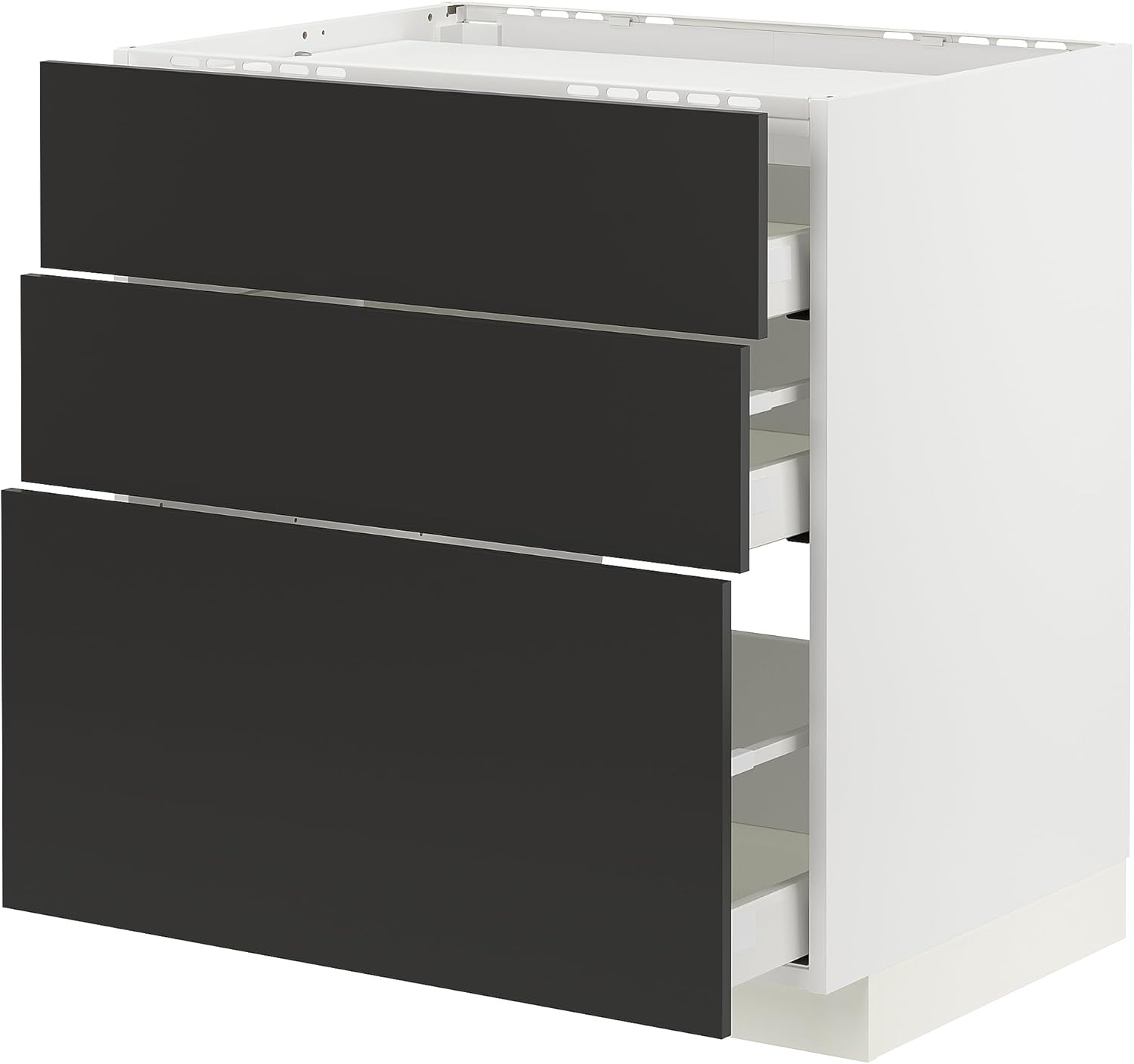 METOD/MAXIMERA Base Cab F Hob/3 Front/3 Drawer, White/Nickebo Matte Anthracite, 80x60cm