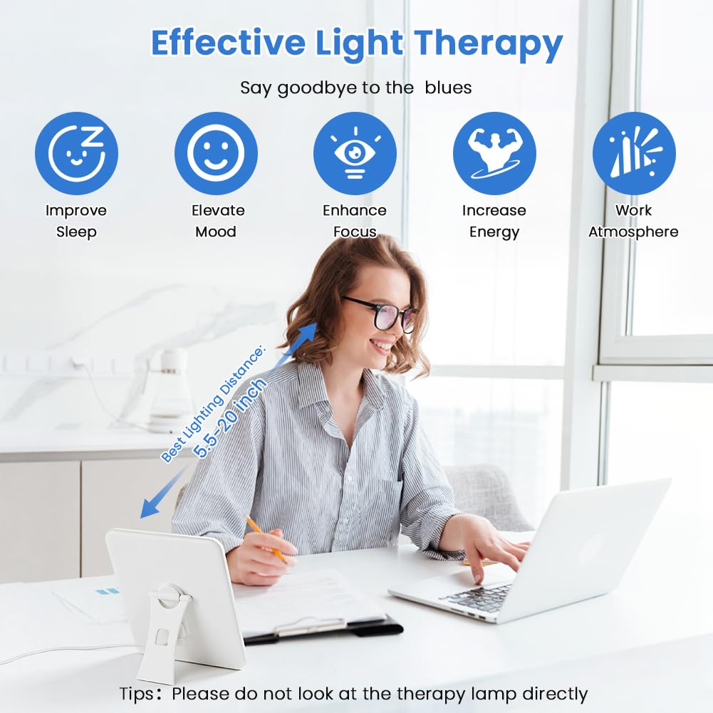 Tageslichtlampe 15000 Lux, UV-freie LED Lichttherapielampe Tageslicht mit 3 Farbtemperaturen, 5 Helligkeitsstufen und 6 Timer, Simulation,Touch-Control Sonnenlicht Lampe mit Speicherfunktion