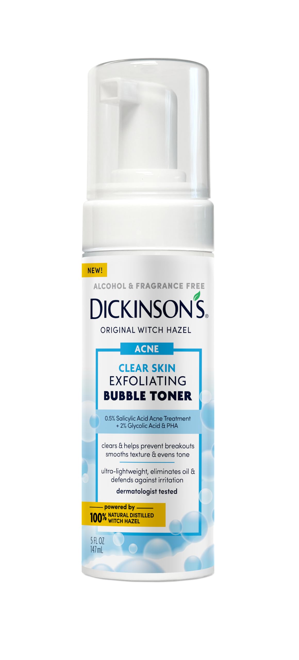 Tónico exfoliante de burbujas de hamamelis con 0.5% de ácido salicílico, ácido glicólico y niacinamida | Limpia los poros, suaviza la textura, ilumina la piel | Sin alcohol, sin fragancia