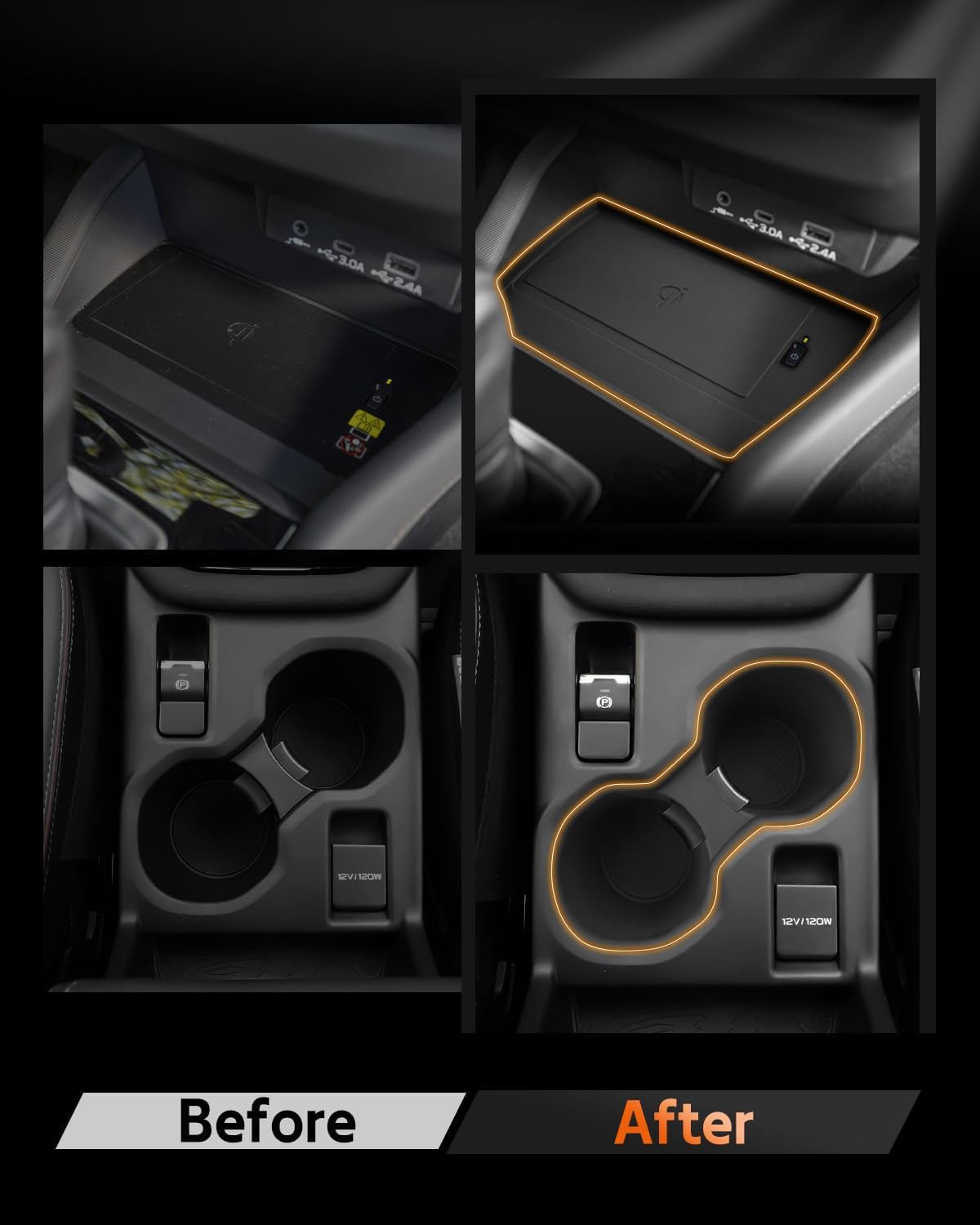 CDEFG 2PCS for 2025 2026 Subaru Forester Center Console Cup Holder Organizer Insert TPE & Wireless Charing Pad Silicone Mat Accessories image 3