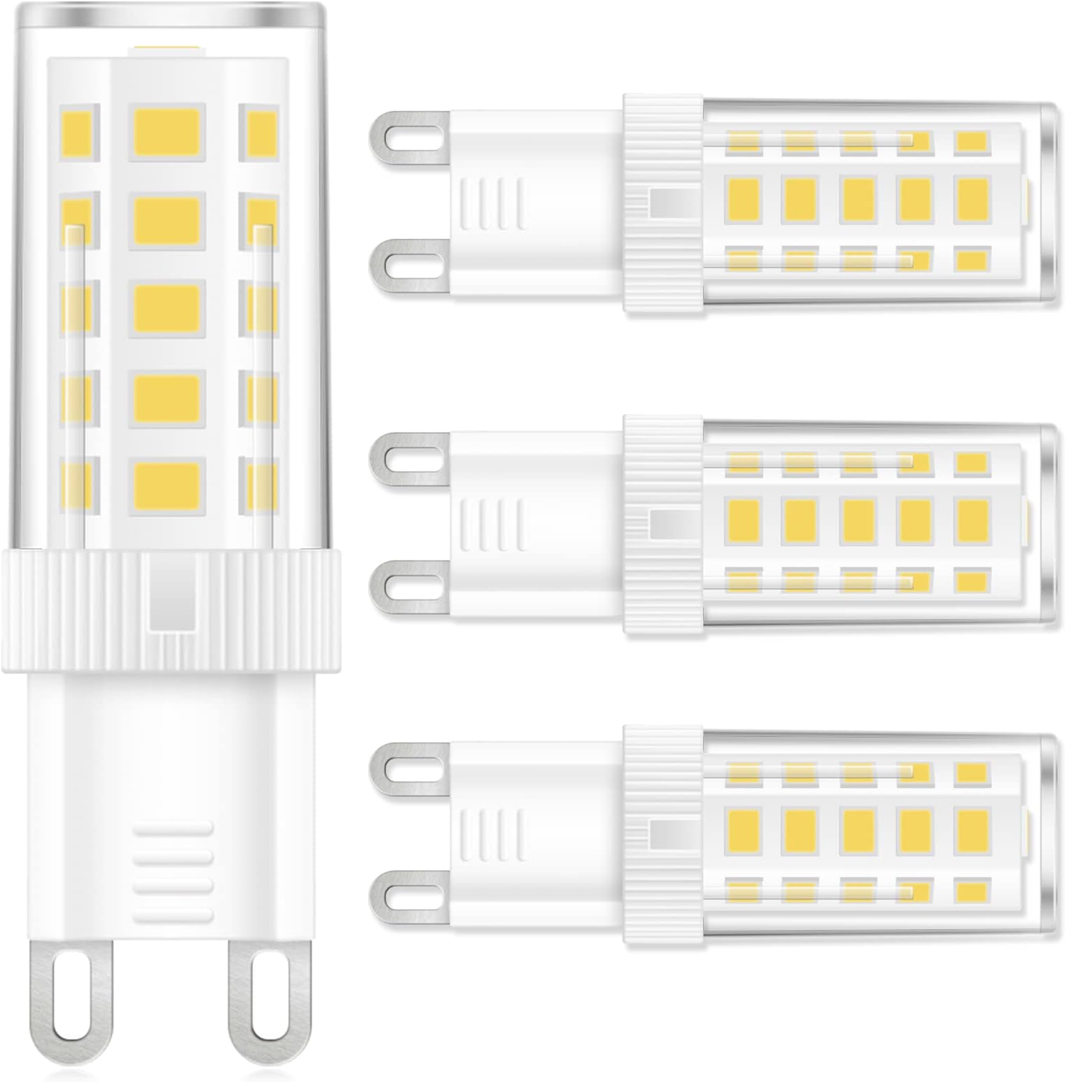 4-Pack G9 LED Bulb, 40 watt Halogen Replacement, Daylight White 6000K, Non-dimmable T4 LED Bulb with G9 Bi Pin Base, 120V Small Light Bulbs for Chandelier, Bathroom Vanity Light Fixture