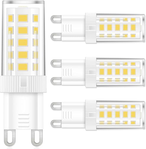 Paquete de 4 bombillas LED G9, reemplazo halógeno de 40 W, luz blanca diurna de 6000 K, bombilla LED T4 no regulable con base G9 Bi Pin, bombillas