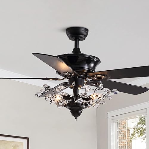 CROSSIO Moderno ventilador de techo de cristal con control remoto para dormitorio, sala de estar (negro, 2, 50 pulgadas)