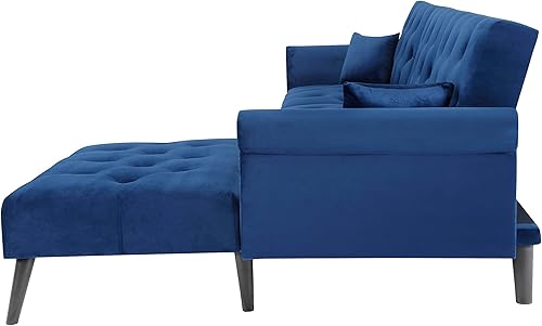 Miniatura 6 de Sofá seccional tapizado de terciopelo en forma de L, sofá cama convertible con diván reversible, otomana movible para el hogar, oficina,