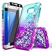 Galaxy S6 Edge Case w/[Full Cover Screen Protector Premium Clear], NageBee Glitter Liquid Quicksand Waterfall Flowing Sparkle Bling Diamond Girls Cute Case for Samsung Galaxy S6 Edge -Aqua/Purple