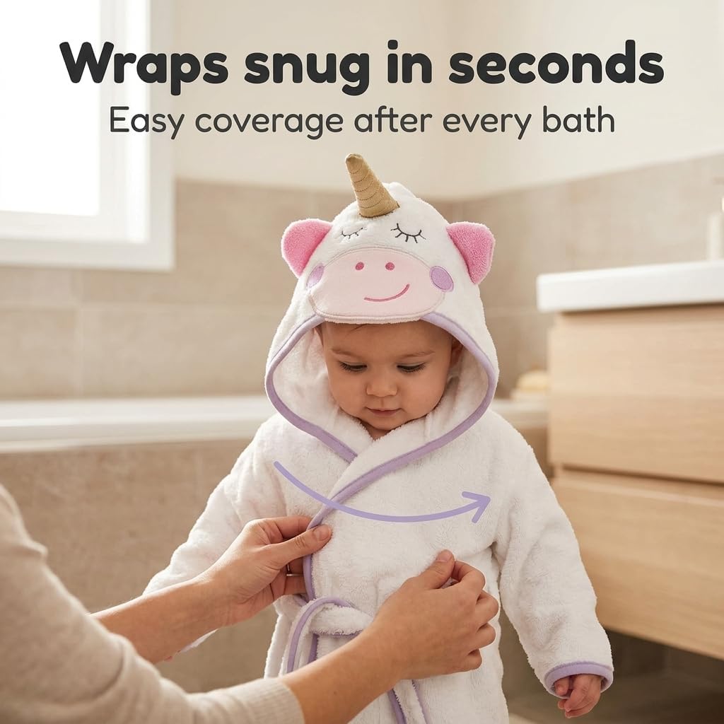 Unisex Grey Baby Fleece Robe with Hood for Boys and Girls Ages 0-9 Months by Everyday Kids
