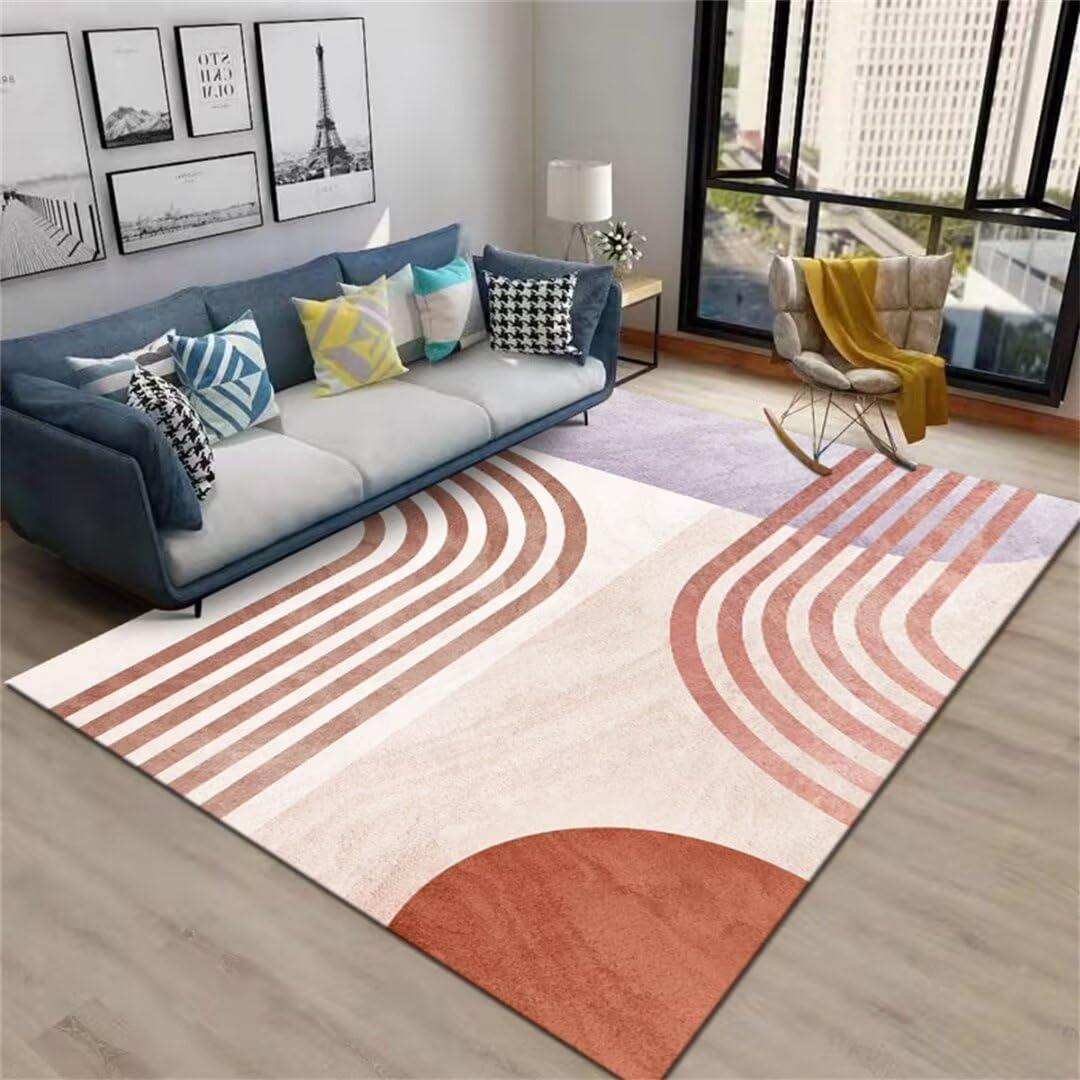 Tapis de salon violet 160x230 cm à motif courbe moderne pour deco de maison