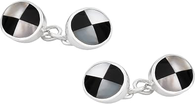 Cuff-Daddy Sterling Silver Onyx Mother of Pearl Cufflinks with Presentation Box