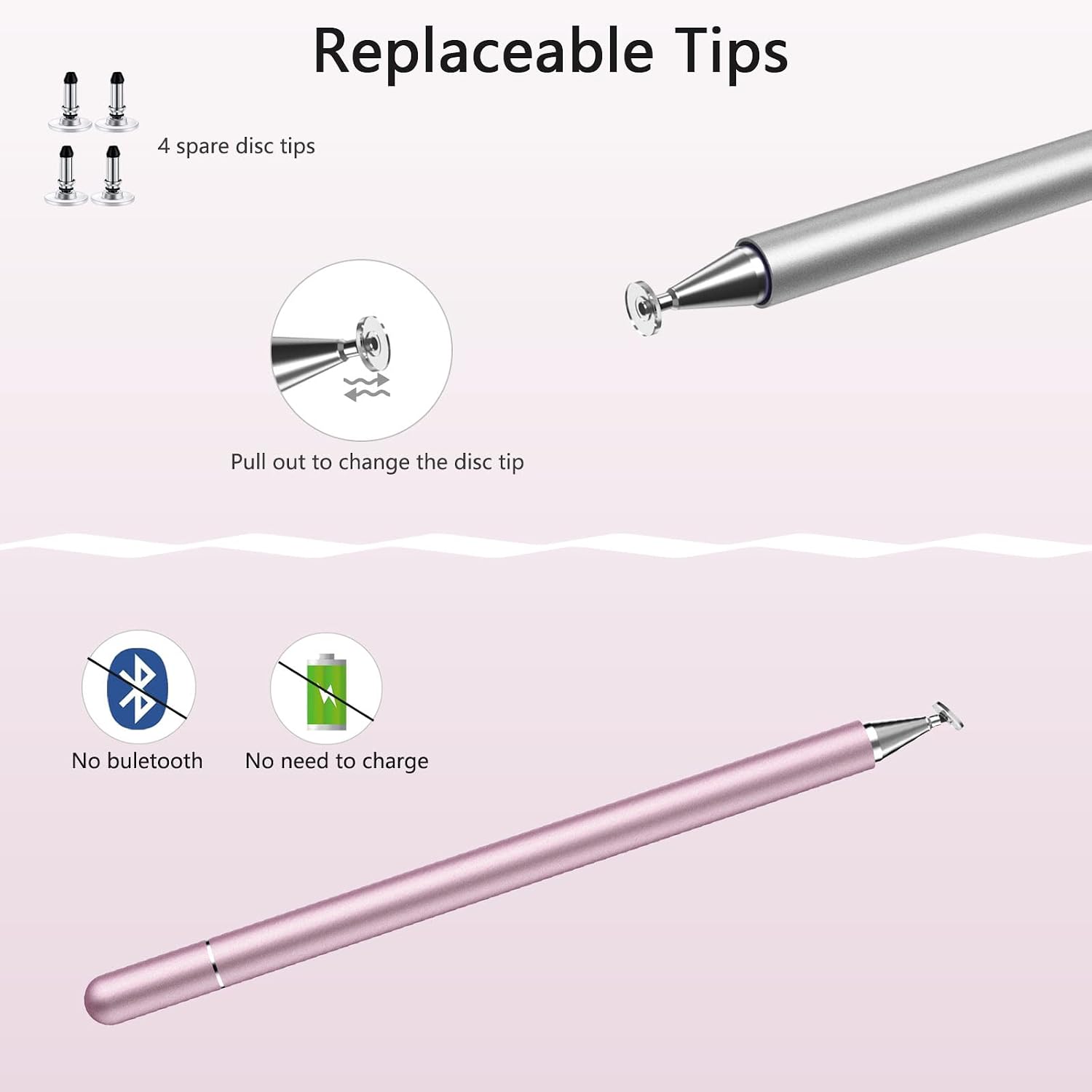 Stylus Pens for Touch Screen(2pcs), Luntak High Sensitivity Pens for iPad,iPad Pencil Compatible with/Apple/iPhone/iPad/Android/Microsoft Tablets and More Capacitive Touch Screens-Pink/Sliver