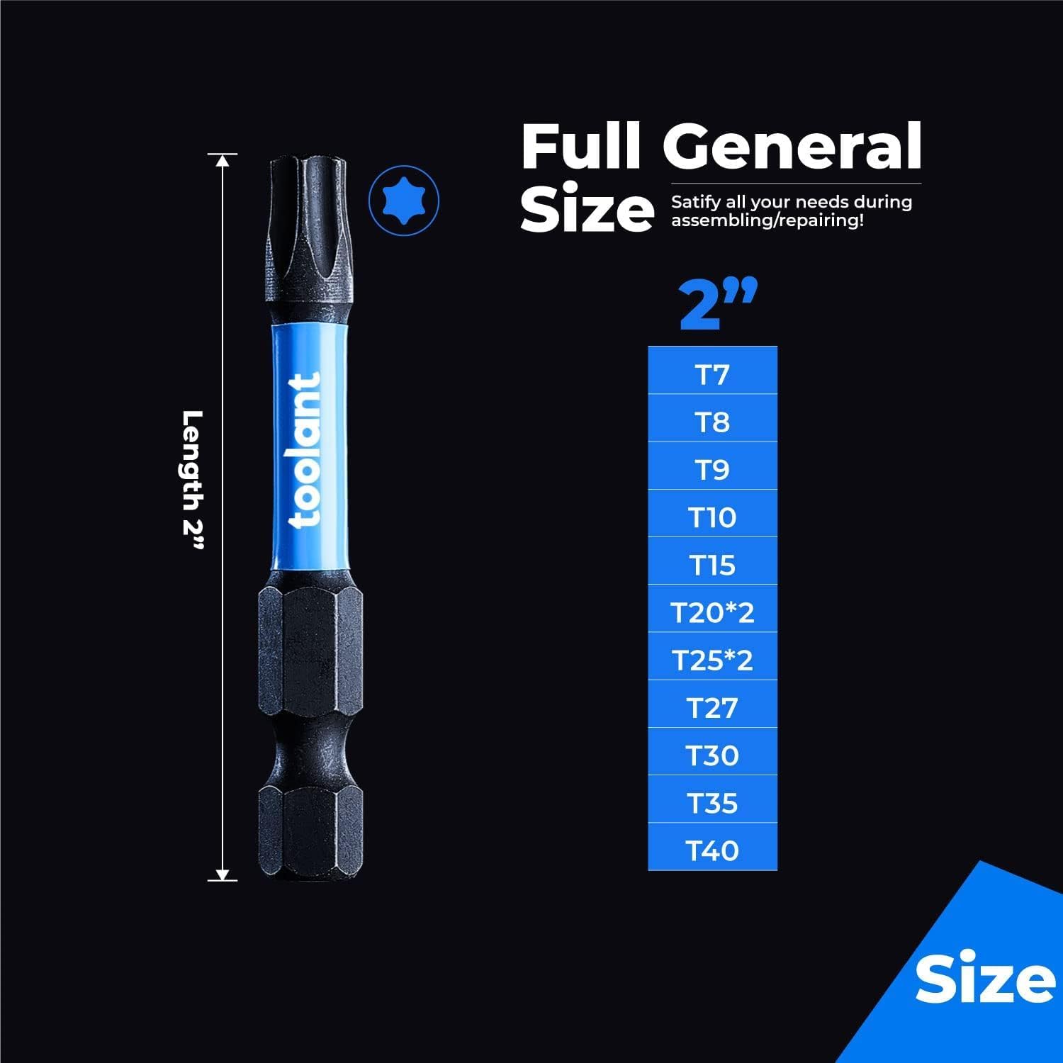 toolant 2” Impact Torx Bits 10pack (T25), 1/4” Hex-Shank S2 Steel Screwdriving Star Bits, CNC Machined Tips Magnetic Power Bit, with Storage Box