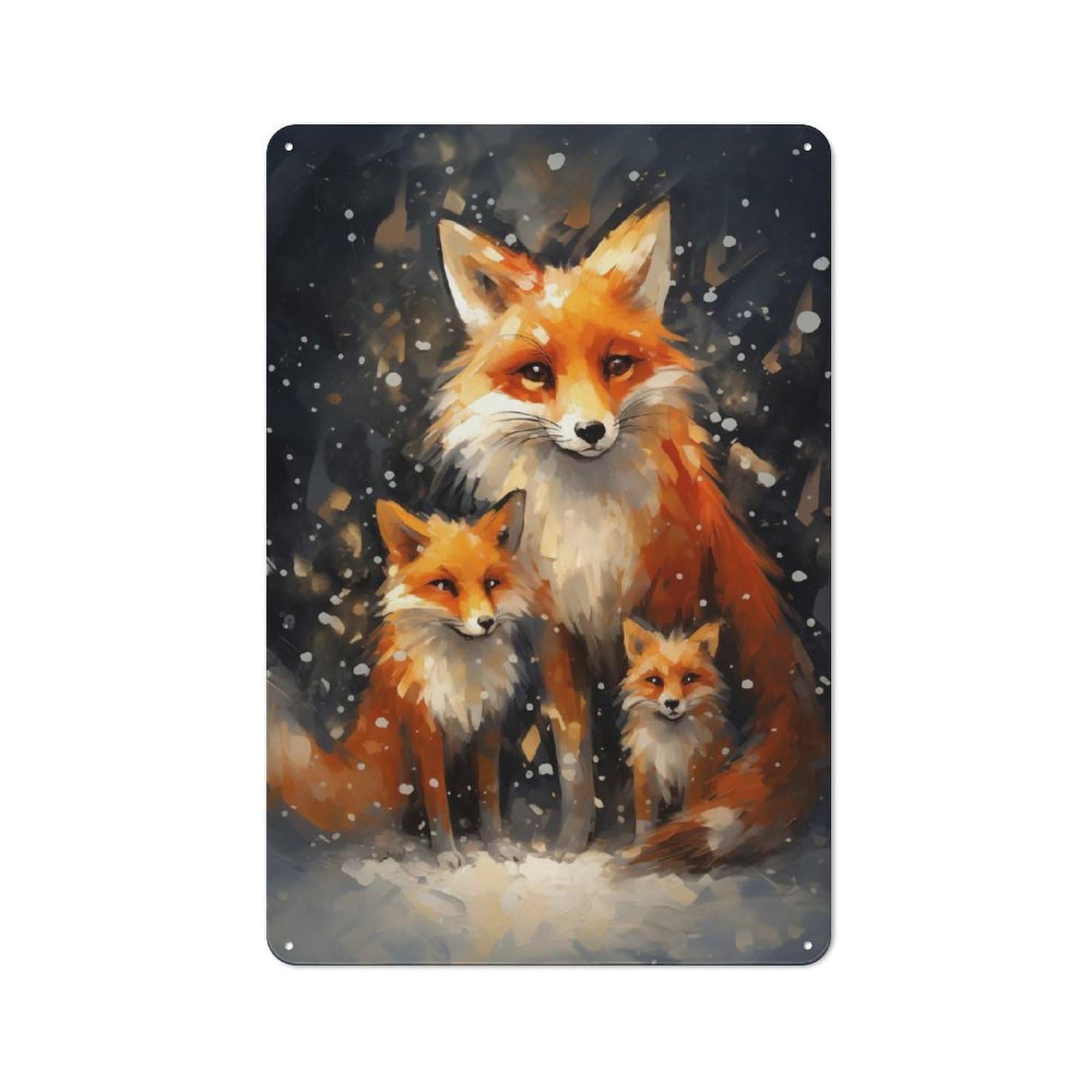 Junmoney Fox Christmas Family Farmhouse Metal Sign With Design 30X20cm, Rustic Farmhouse Wall Decor For Farmhouse Kitchen, Pantry Or Dining Area