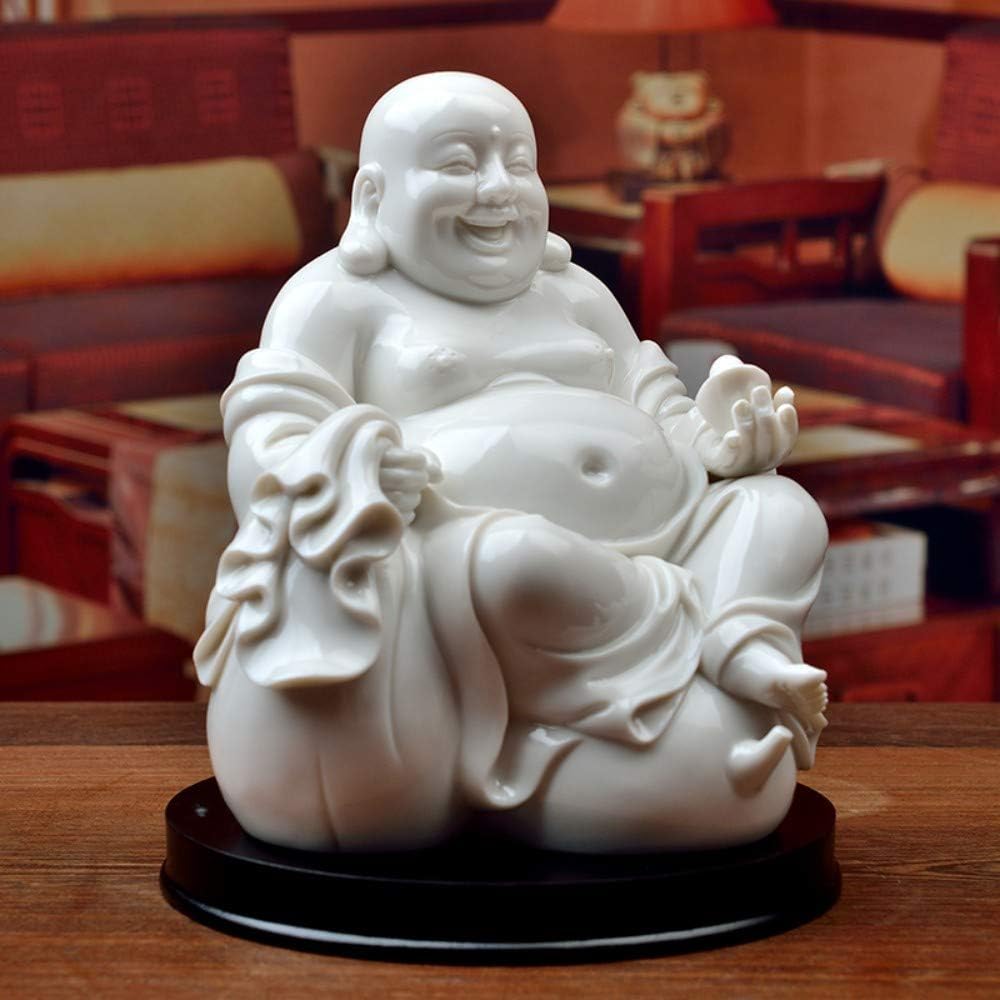 Laughing Buddha Statue For Good Luck Wealth And Happiness,Chinese White Ceramic Big Belly Sitting Maitreya Figurine For Zen Meditation,Handmade Sculpture Ornamentfor Home Desk Decor