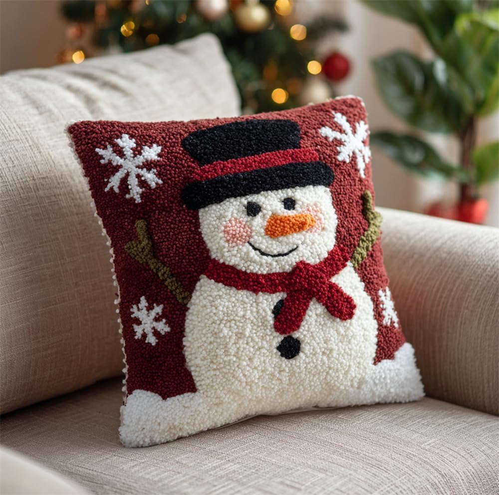 FWRTYCB Latch Hook Kits for Adults,Snowman Pillow Sofa Cushion