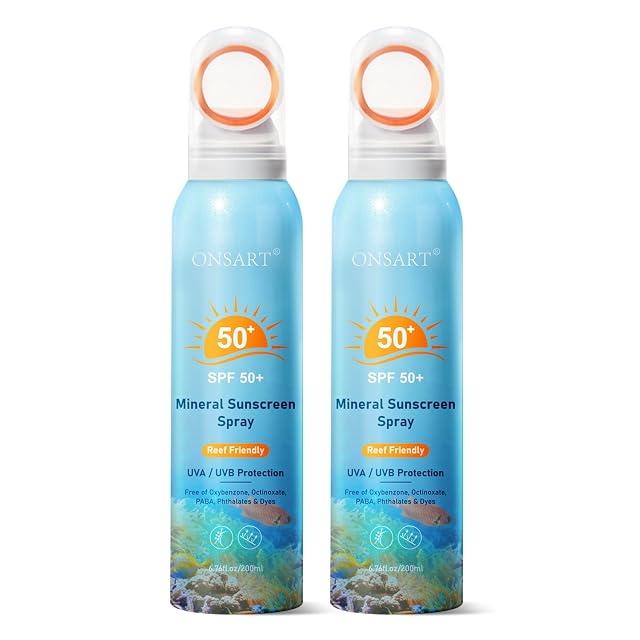 Reef Safe Mineral Sunscreen Spray SPF 50 with Zinc Oxide Broad Spectrum UVA UVB Protection Lightweight Non-Greasy Travel