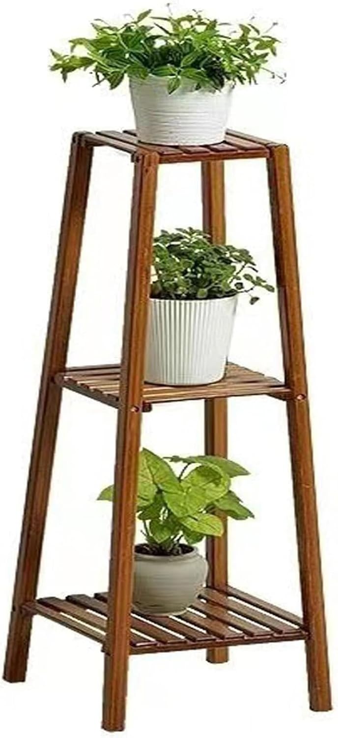 Tall Bamboo Plant Stand - 3-Tier Waterproof Flower Display Rack for Indoor & Outdoor - Stylish Plant Shelf for Patio, Balcony, Living Room & Garden - Modern Home Decor