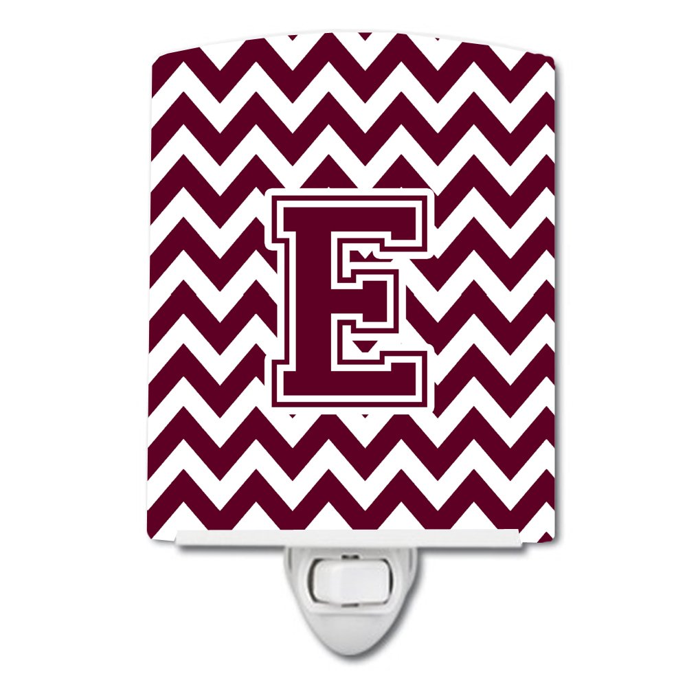 Caroline's Treasures CJ1051-ECNL Letter E Chevron Maroon and White Ceramic Night Light Compact, UL-Certified, Ideal for Bedroom, Bathroom, Nursery, Hallway, Kitchen, 6x4x3, Multicolor