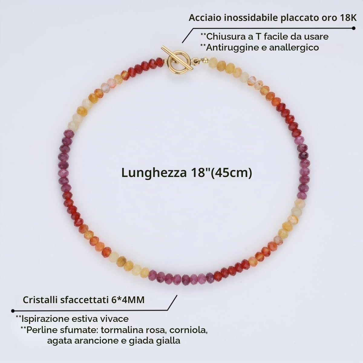 GAVU Collana da Donna Pietre Naturali Colorate, Collana Cristalli da Donna con Chiusura OT in Acciaio Inox Dorato