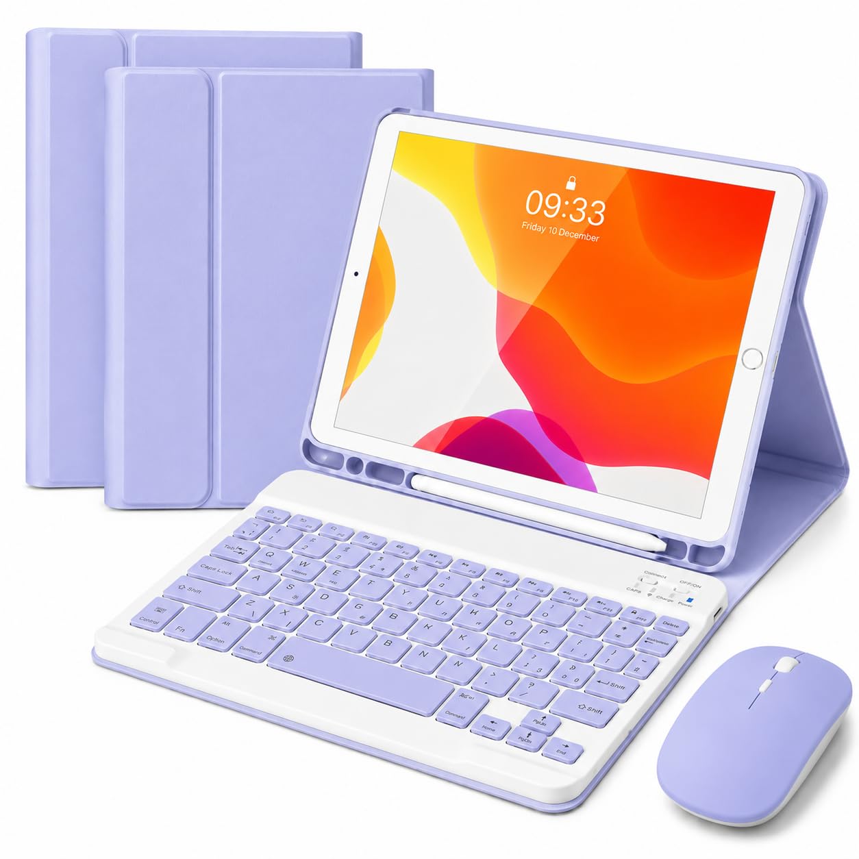 SOPPY Bluetooth Keyboard Case with Mouse for iPad 9th Gen 2021, 8th Gen 2020, 7th Gen 2019 10.2", Air 3 &amp; Pro 10.5", Detachable Wireless Keyboard, Slim Protective Cover, Rechargeable, Purple