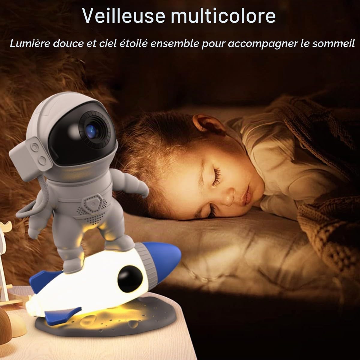 HTLNUZD Projecteur galaxie astronaute fusée et 12 pièces de film nébuleuse rotation à 360° tête magnétique pour chambre à coucher, salle de jeux, décoration de Noël