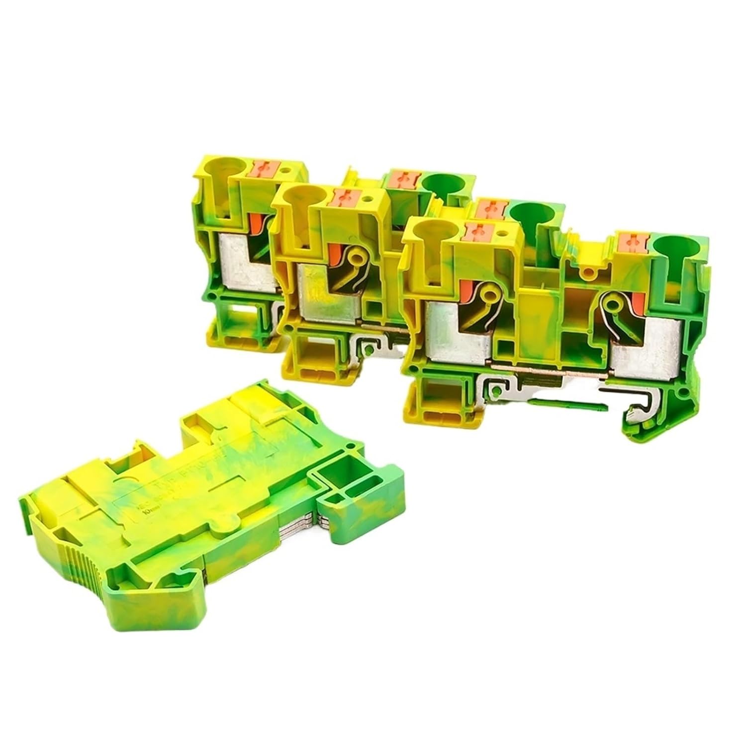 10Pcs PT 10-PE Grounding Terminal Block 10mm² DIN Rail Heavy-Duty Electrical Wiring Industrial Use