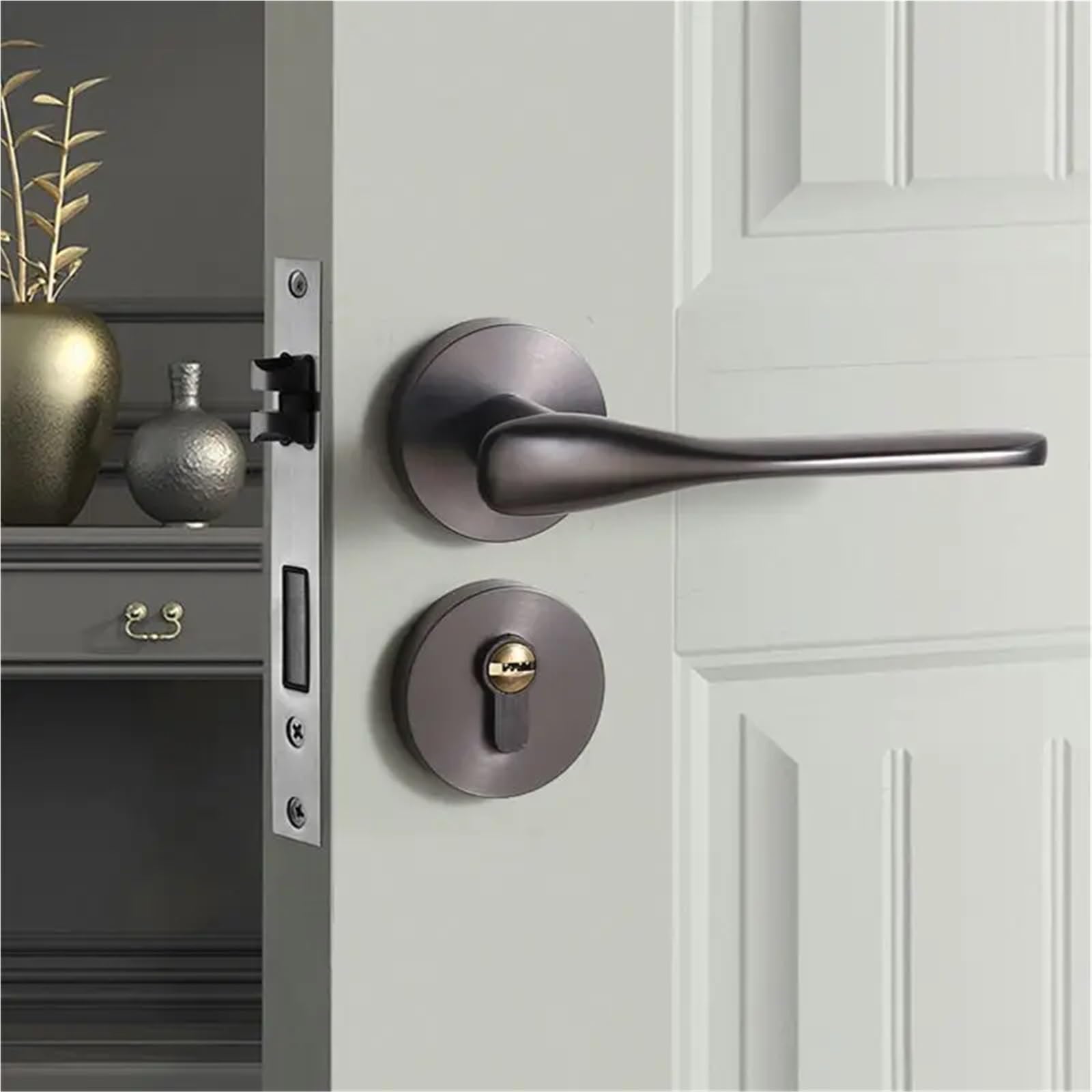 Pswbkvdblp Brushed Gray Zinc Alloy Door Handle Silent Wooden Split Lock 1Pcs