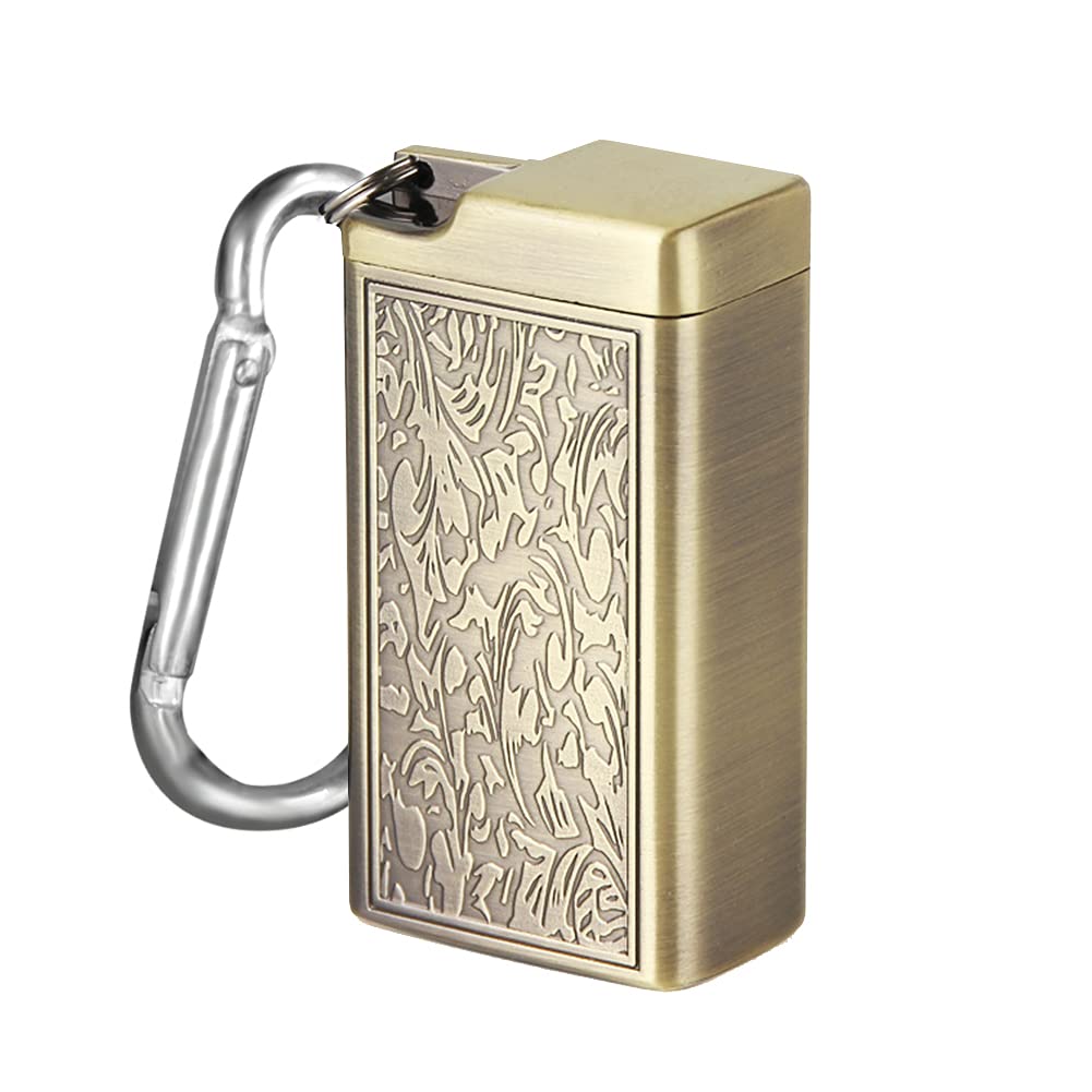 Surakey Stainless Steel Ashtray with Carabiner Keychain Mini Portable Lighter Shape Cigarette Ash Tray for Outdoor Smoking Bag Backpack Attachment Windproof Car Trash Can Gold