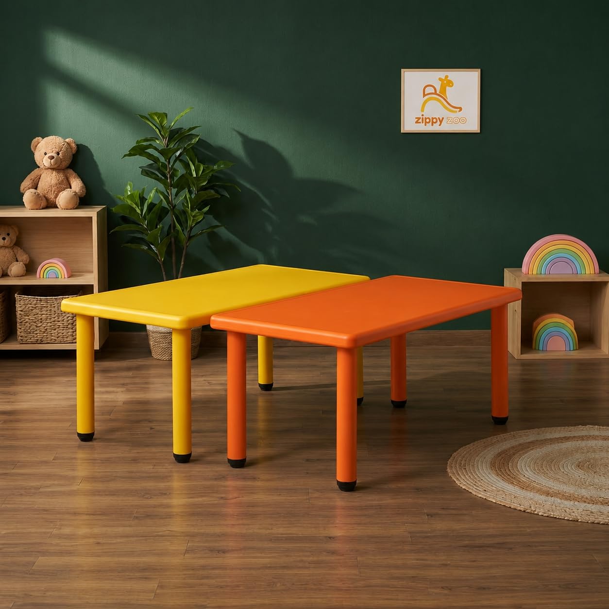 kids rectangle activity table set of 2 | plastic study table for kids | preschool & kindergarten classroom furniture | multipurpose learning, reading, writing, drawing & craft table | 122 x 61 x 51 cm