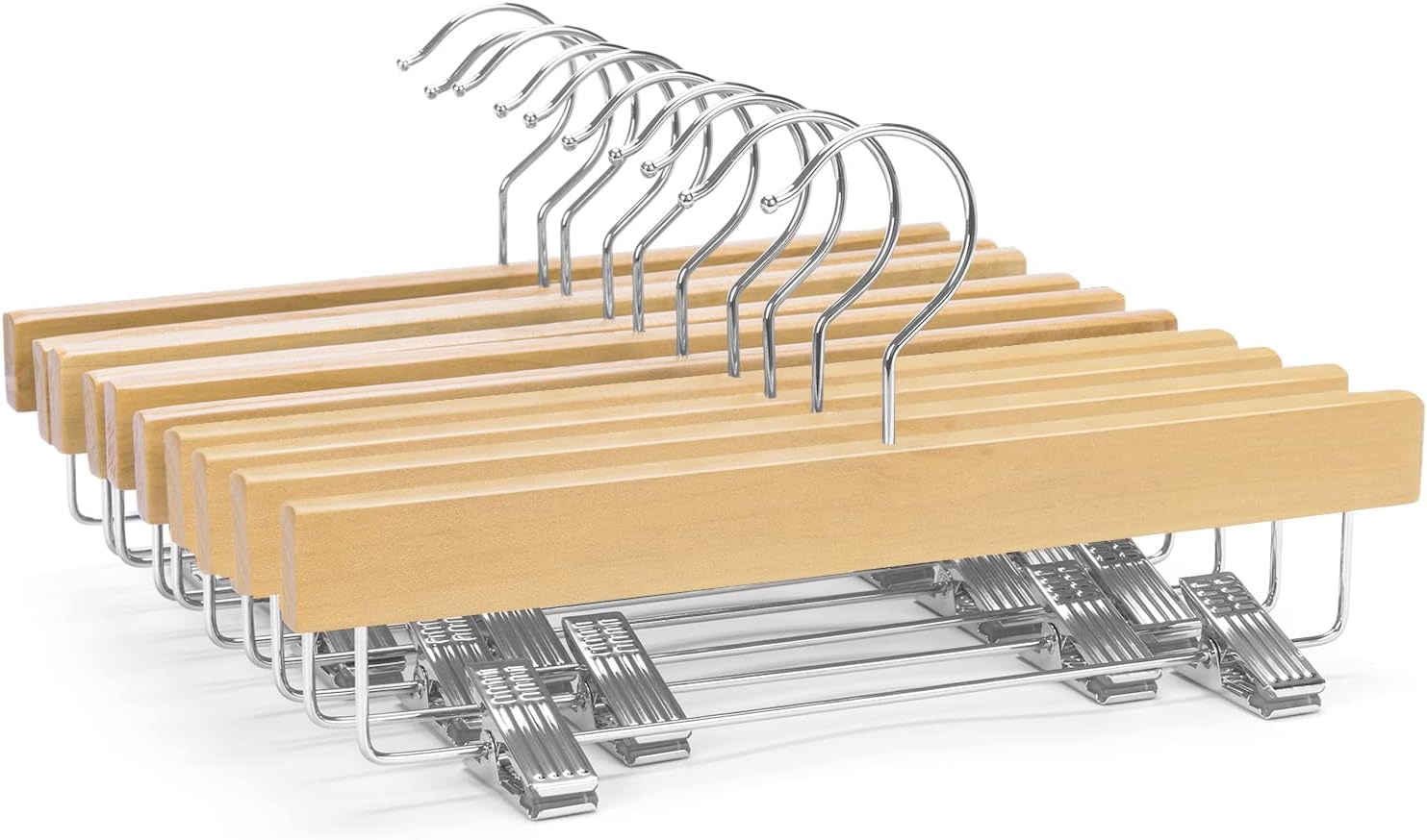 11.8'' Kids Baby Toddler Children Solid Wooden Pants Hangers, Trousers Bottom Hangers with 2-Adjustable Clips Anti-Rust Hook Pack of 10 (Natural)