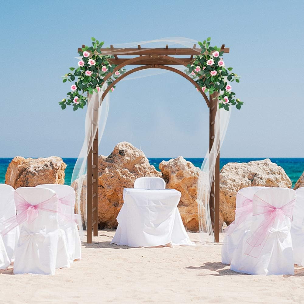 Wooden Arbor, Wedding Arch for Ceremony, Wood Trellis for Plant Climbing, Christmas Decor Pergola for Garden Backyard, Lawn (Fire)
