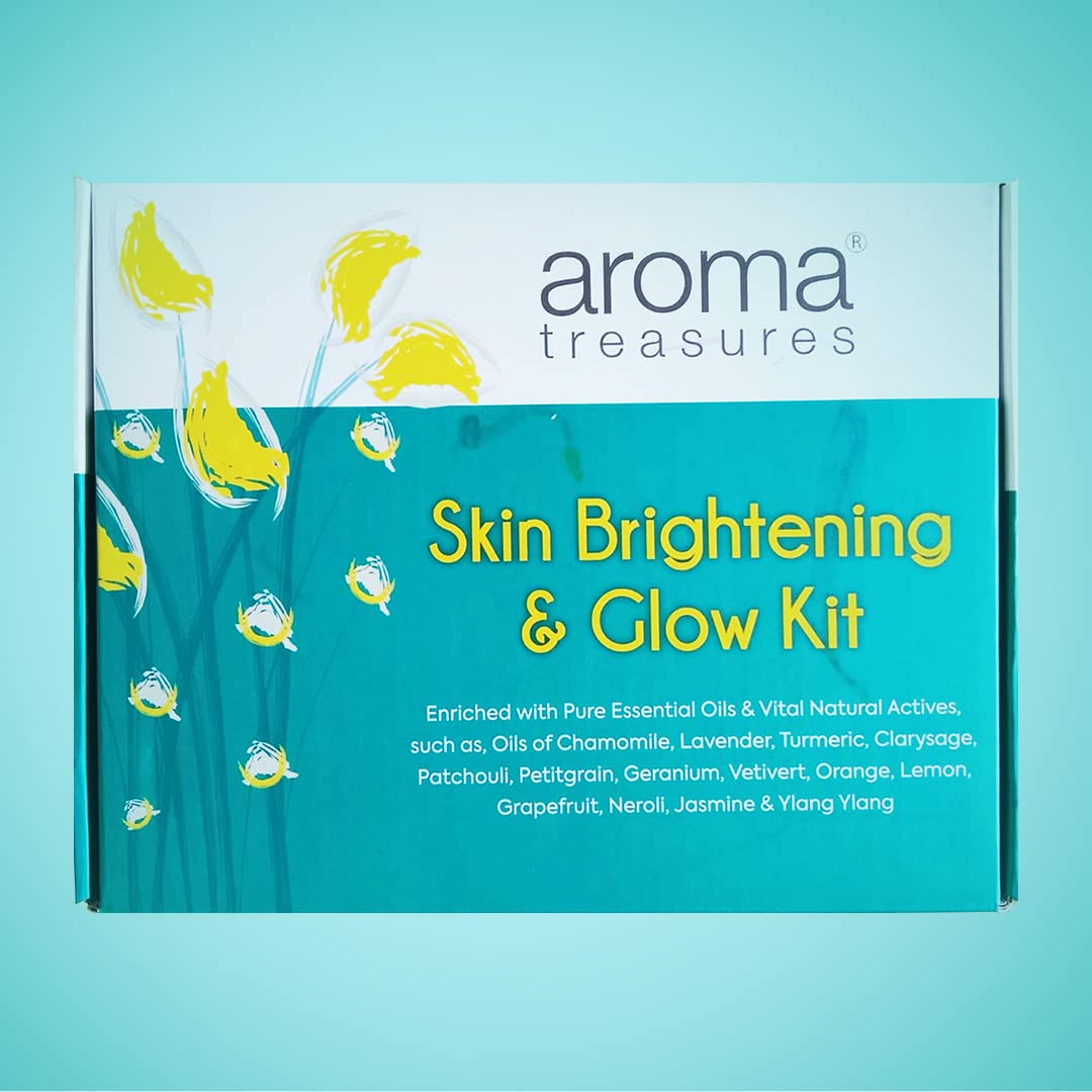 Aroma Treasures Skin Brightening and Glow Kit: Paraben-Free | Vegan Gifting Kit | Evens skin tone | Remedy for Acne Prone Skin | Enriched with 100% Pure Essential Oils | Quantity for 5-6 facials