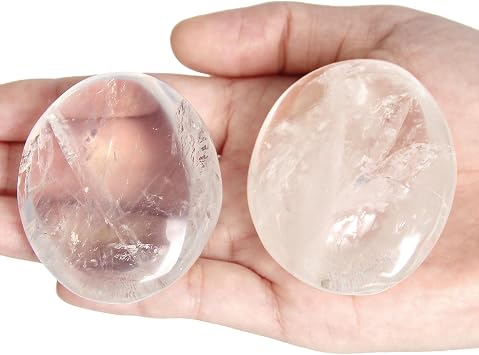 Clear Quartz Palm Stone- 2 Pcs Clear Quartz Pocket Energy Stones, Smooth Healing Crystal Worry Stone