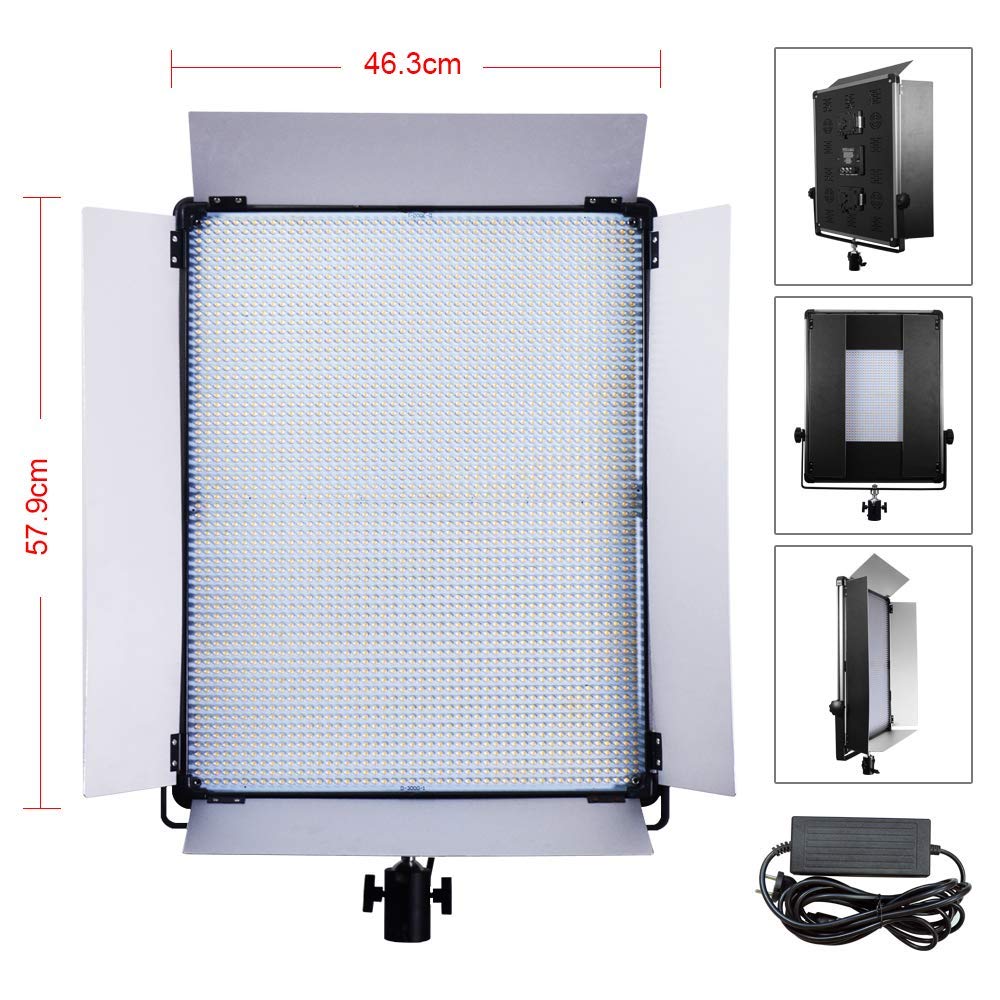 Luce diurna LED per flash da studio, 5500 K, 0-100% dimmerabile, lampada fotografica con 4 ante, 210 W, 19500 lumen, pannello per ritratti, fotografia di prodotti, live streaming, interviste e video