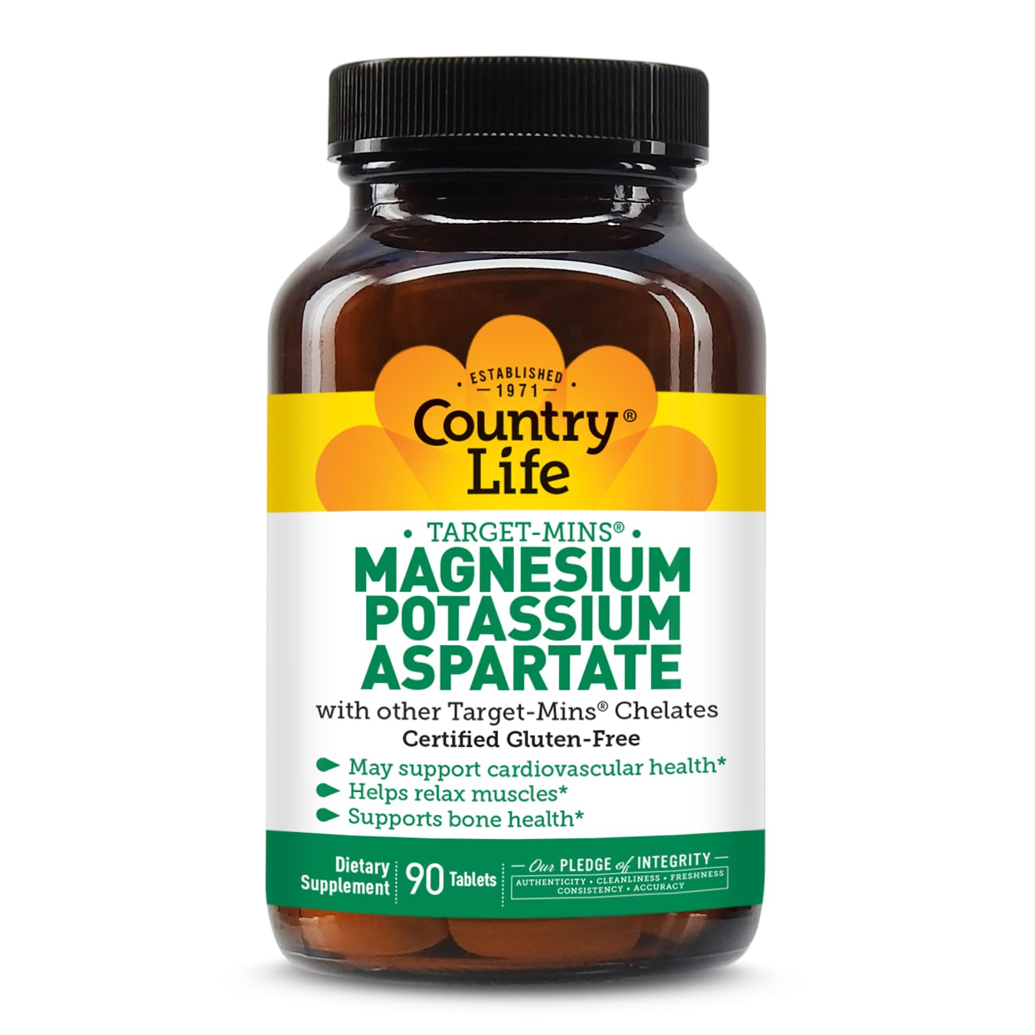 Country Life Target-Mins Magnesium Potassium Aspartate, 90 Vegan Tablets Unflavored 90 Count (Pack of 1)