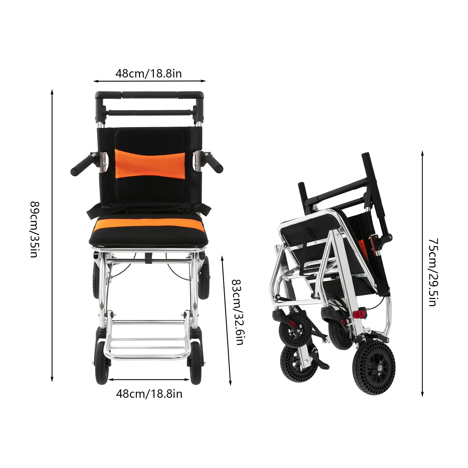 Gbonklong Ultralight Portable Folding Wheelchair, 15lbs Lightweight Adult Elderly Wheelchair - with Hand Brake and 4 Wheels, Load Capacity 352.74lbs, Suitable for Elderly, Disabled and Kids