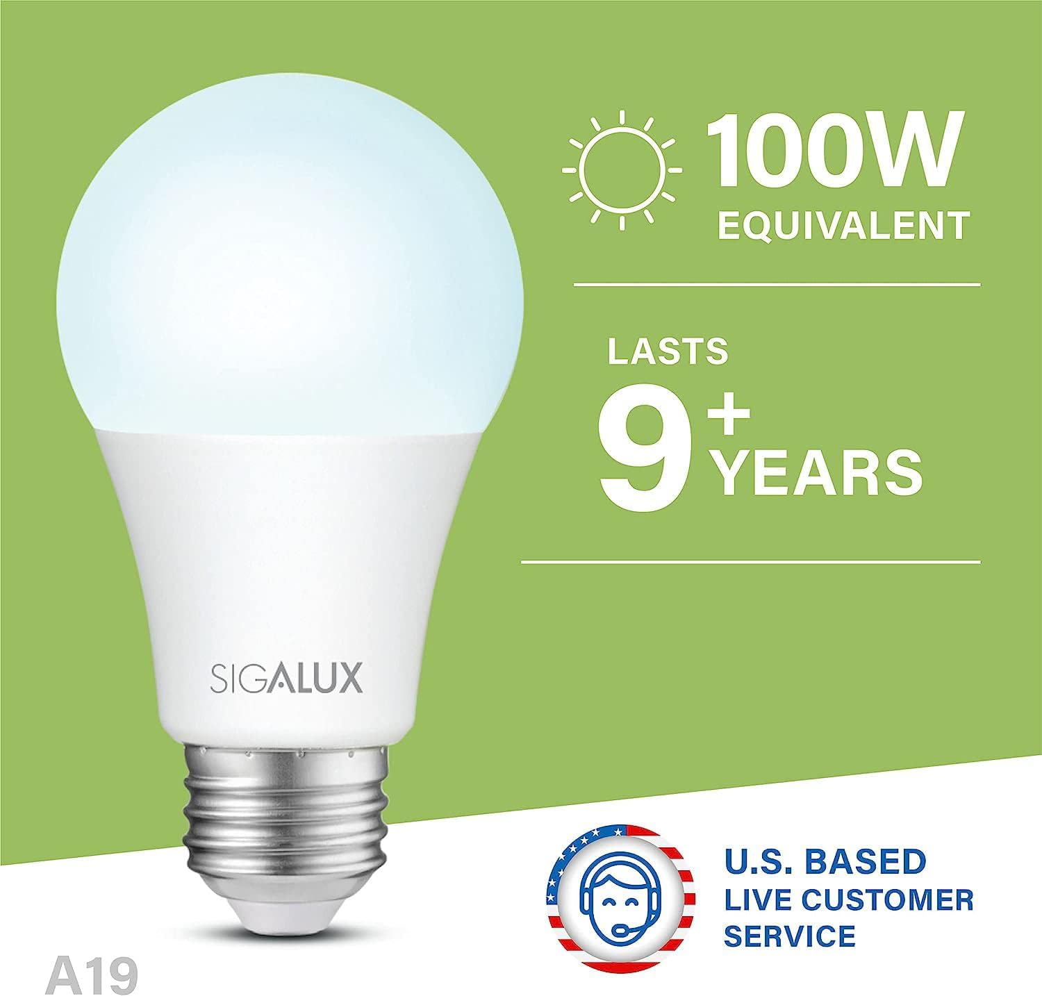 Sigalux LED Light Bulbs 100 Watt Equivalent, A19 Daylight 5000K White Standard Light Bulbs,Non-Dimmable 13W Energy Efficient LED Light Bulbs with E26 Medium Base,1500LM,UL Listed,12 Packs