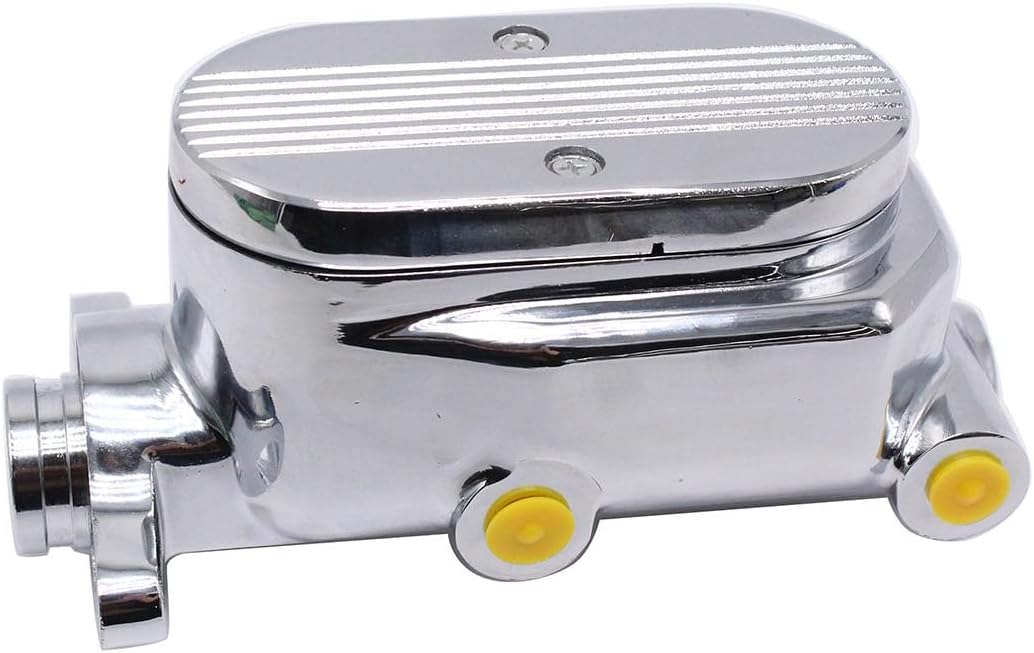 1 Set SHLPDFM Chrome Aluminum GM 1" Bore Finned Master Cylinder 9/16" & 1/2" Ports on Both Sides Fits for GM