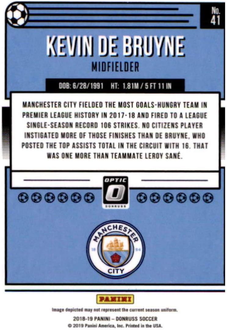 2018-19 Donruss Optic #41 Kevin De Bruyne Manchester City Official Panini Soccer 2018-2019 Futbol Trading Card