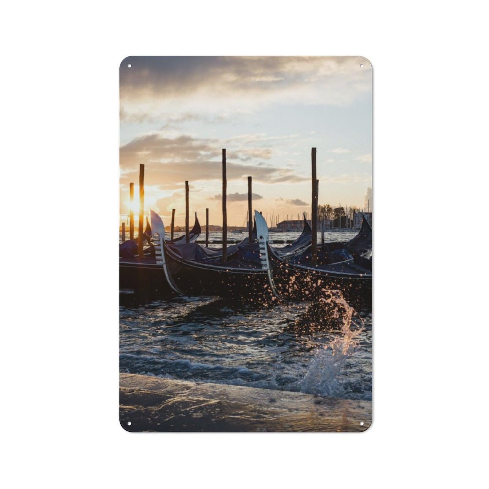 Junmoney Gondolas Sunrise Venice 30X20cm Vintage Metal Plaque With For Garage Or Workshop, A Christmas Gift For People Styling Garage And Workshop
