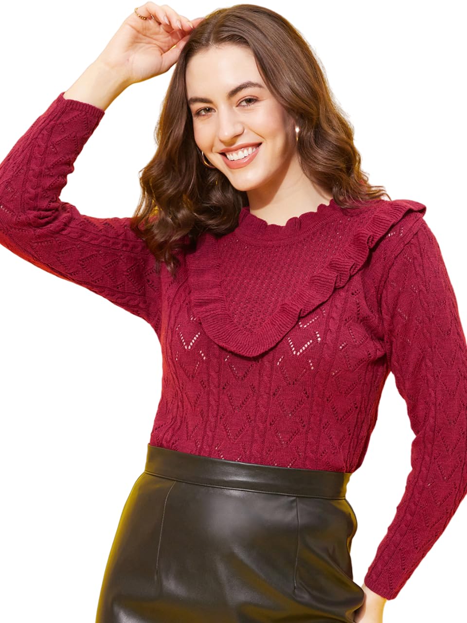 modeve Self Design Round Neck Casual Women Crop Top Sweater||Winterwear||-picture-19