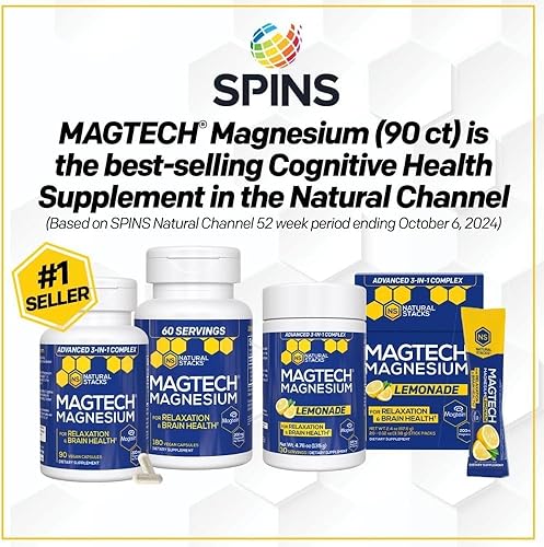 Miniatura 7 de Natural Stacks Magtech Magnesium Value Bundle - 3 formas de magnesio - Con Magteína L-treonato - Apoya la relajación y la salud cerebral* - 270