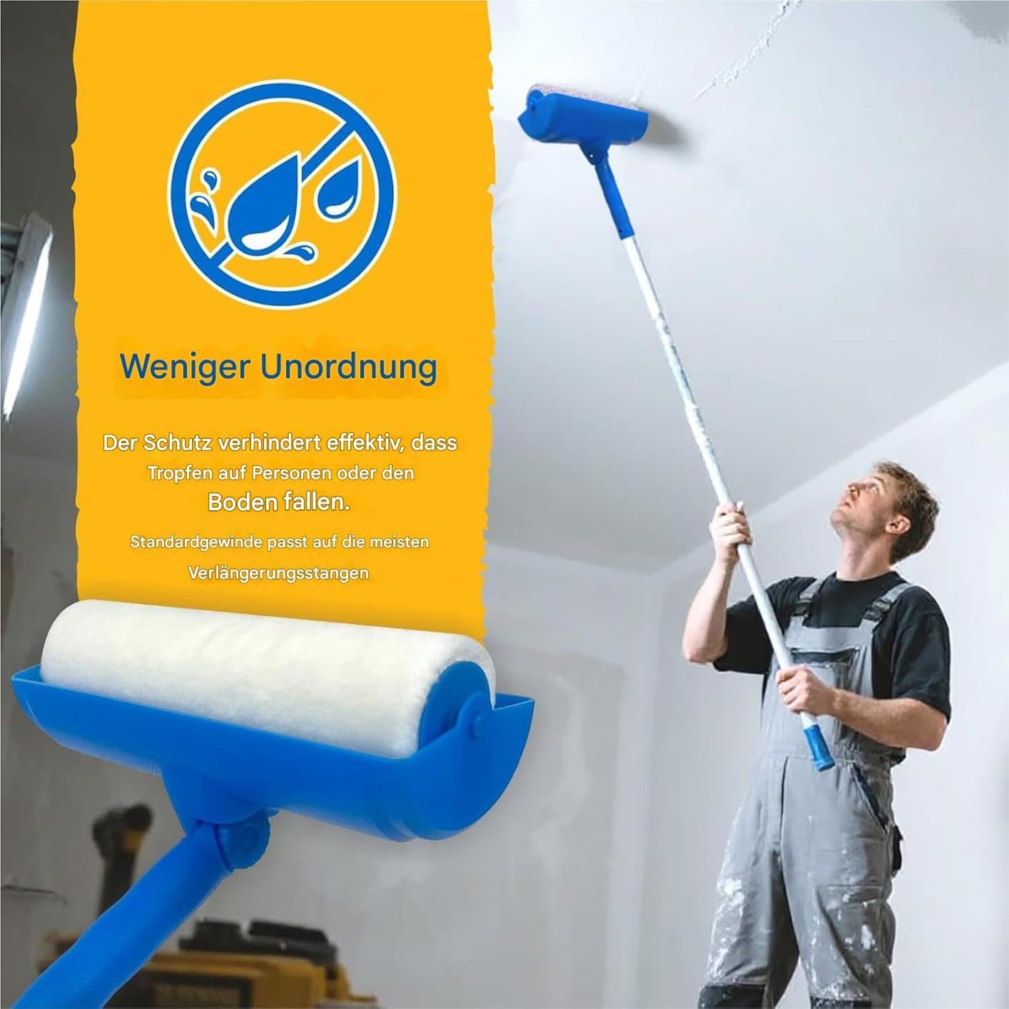 Teles Rodillo de pintura con soporte antigoteo, juego de pinceles de alto alcance para paredes, techos, hogar, baño, piel, interior, sala de estar, armario