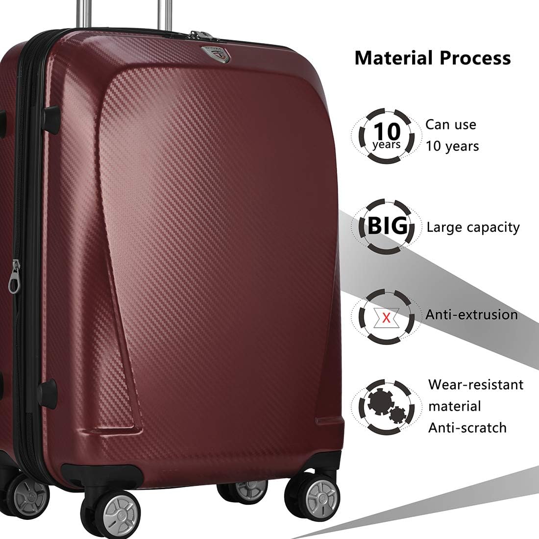 review GinzaTravel Anti-scratch PC Material Luggage 3 Piece Sets Lightweight Spinner Expandable Suitcase（all 20 24 28)